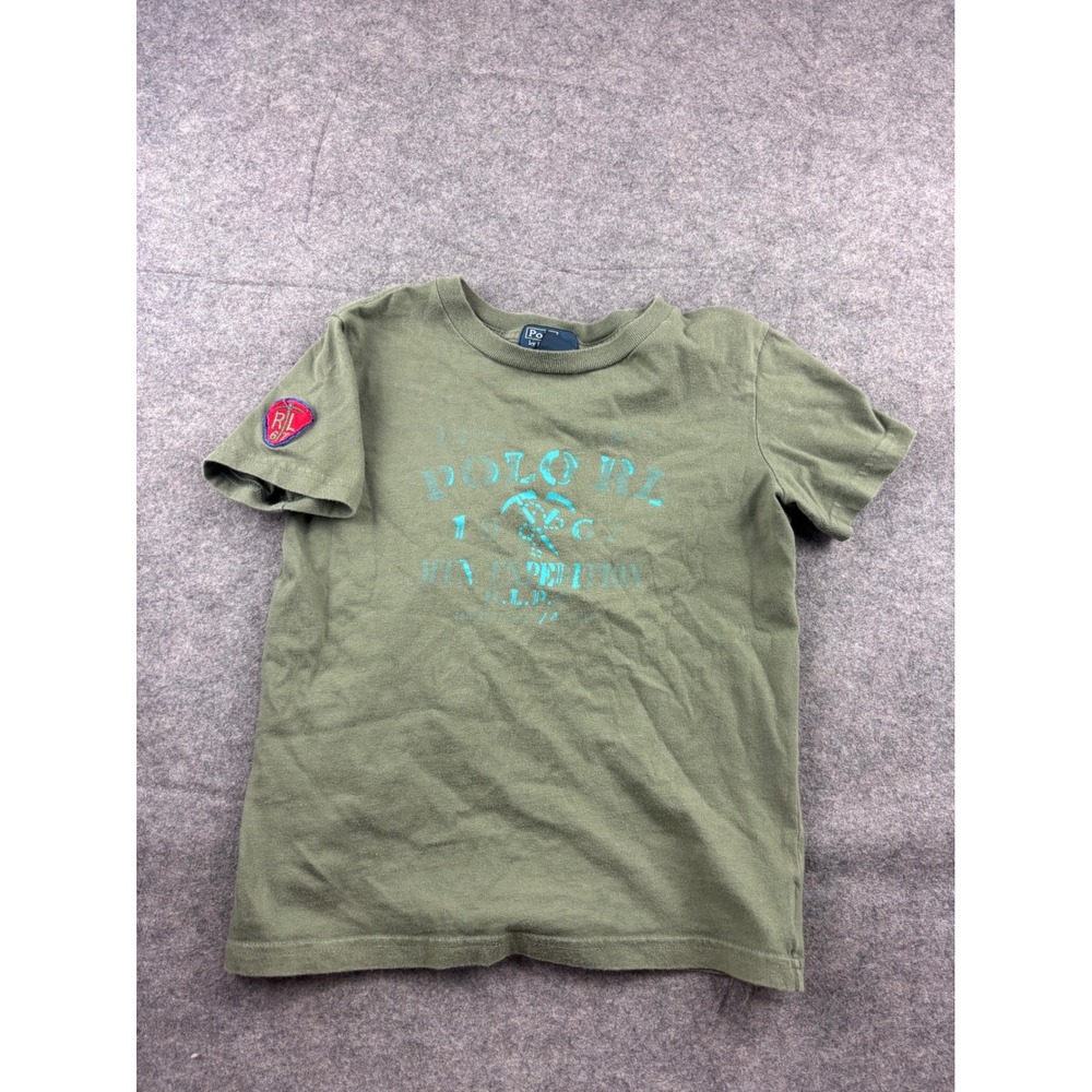 Polo Ralph Lauren Boys 67 Olive Green Graphic Tee Mountain Expedition Size 7
